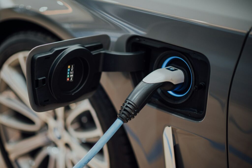 Electric vehicle charging at a modern EV charging station